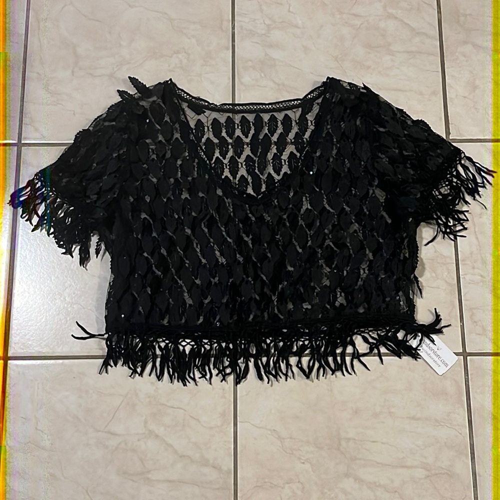 Black See-Through Mesh Coverup Top